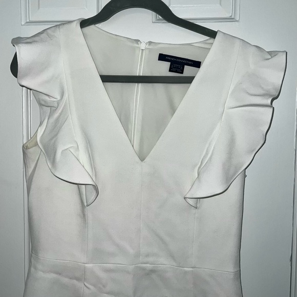 French Connection Whisper Ruffle Mini Dress white graduation dress vneck ruffles - Picture 7 of 16